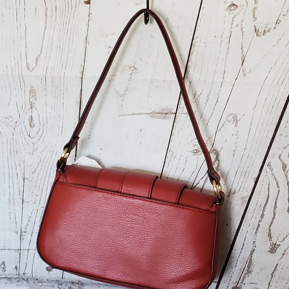Time and Tru recycled materials vinyl hidden pocket shoulder bag red